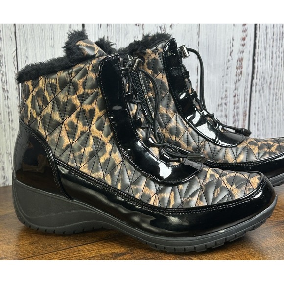 Khombu Molly Waterproof Side-Zip Winter Ankle Boots Women's 8.5 Black Leopard - Picture 7 of 12